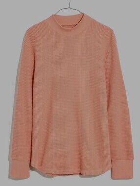 Madewell Peach Pink Blush Mock Neck Waffle Sweatshirt Tee Long Sleeve Medium